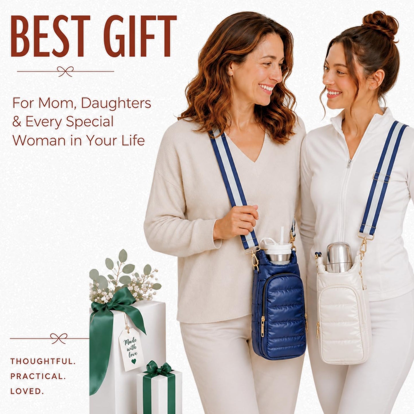 Original Crossbody Water Bottle Holder Bag with Strap.Stylish Puffer Bag.Pockets for Phone & Accessories.BEST GIFT