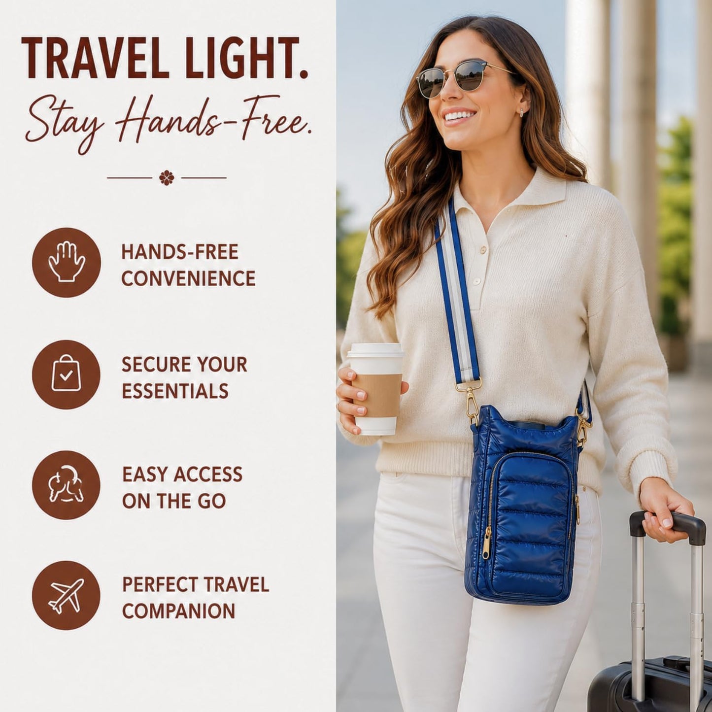 Original Crossbody Water Bottle Holder Bag with Strap.Stylish Puffer Bag.Pockets for Phone & Accessories.BEST GIFT
