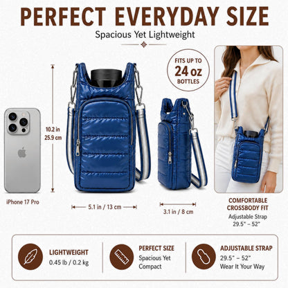 Original Crossbody Water Bottle Holder Bag with Strap.Stylish Puffer Bag.Pockets for Phone & Accessories.BEST GIFT