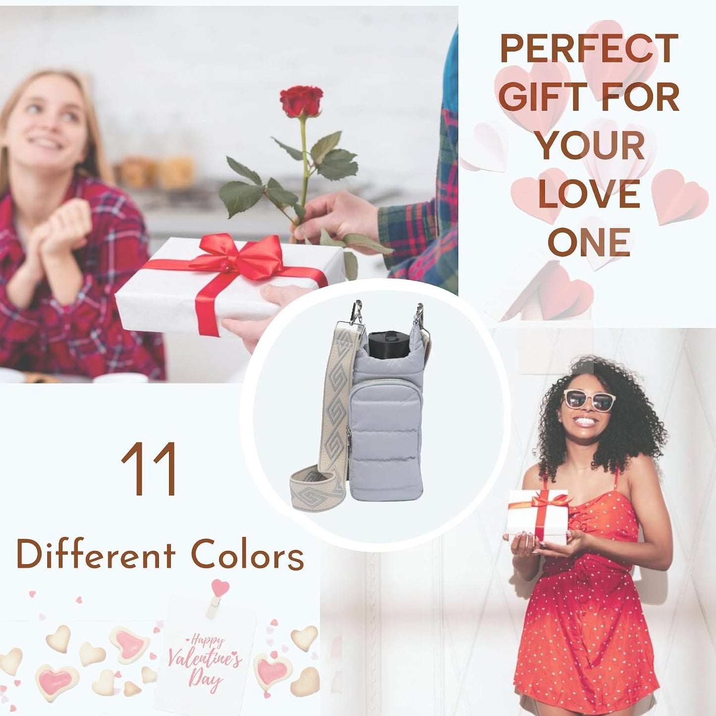 Original Crossbody Water Bottle Holder Bag with Strap.Stylish Puffer Bag.Pockets for Phone & Accessories.BEST GIFT