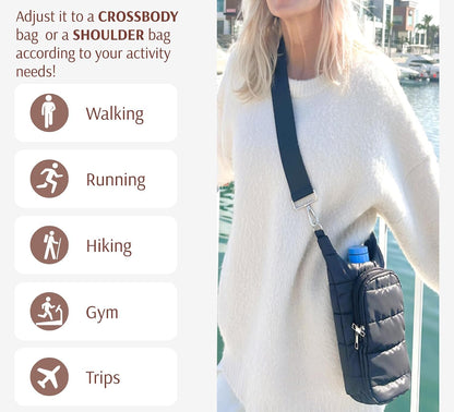 Original Crossbody Water Bottle Holder Bag with Strap.Stylish Puffer Bag.Pockets for Phone & Accessories.BEST GIFT