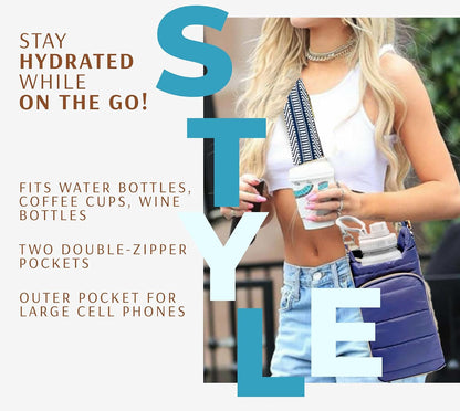 Original Crossbody Water Bottle Holder Bag with Strap.Stylish Puffer Bag.Pockets for Phone & Accessories.BEST GIFT