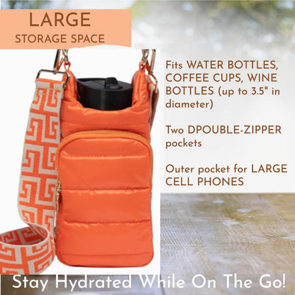 Original Crossbody Water Bottle Holder Bag with Strap.Stylish Puffer Bag.Pockets for Phone & Accessories.BEST GIFT