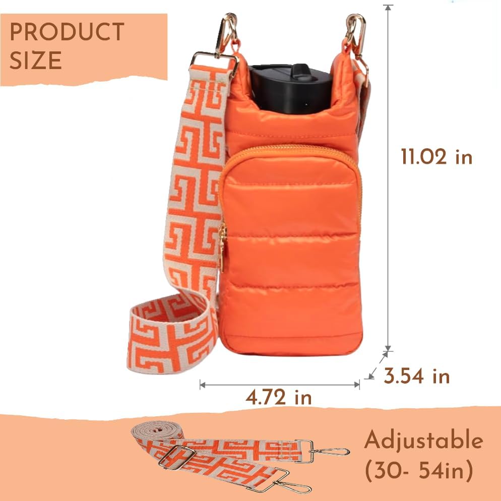 Original Crossbody Water Bottle Holder Bag with Strap.Stylish Puffer Bag.Pockets for Phone & Accessories.BEST GIFT