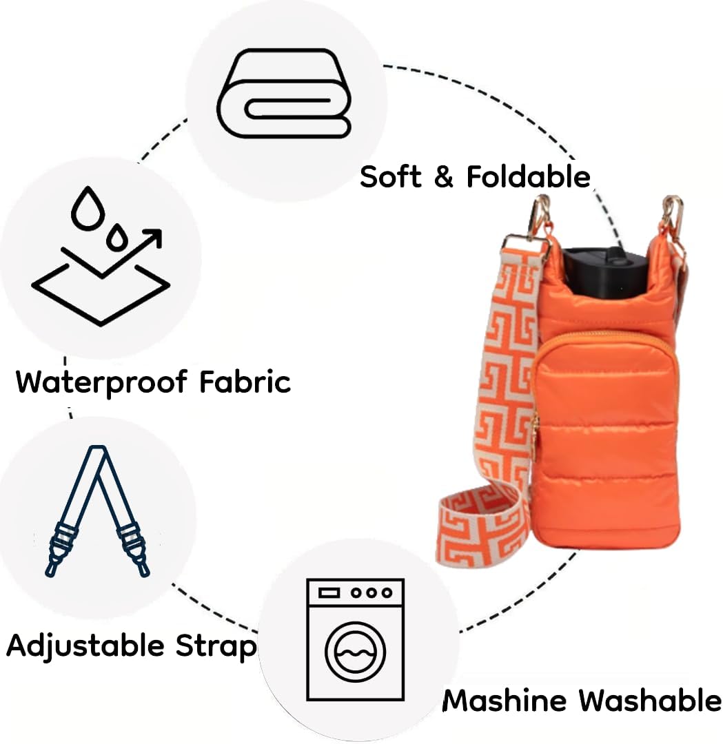 Original Crossbody Water Bottle Holder Bag with Strap.Stylish Puffer Bag.Pockets for Phone & Accessories.BEST GIFT