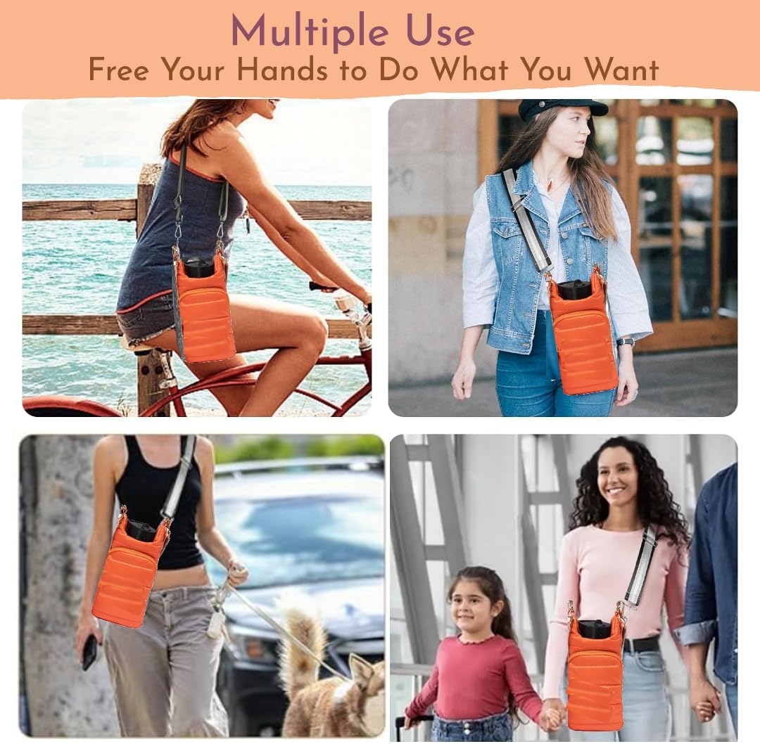 Original Crossbody Water Bottle Holder Bag with Strap.Stylish Puffer Bag.Pockets for Phone & Accessories.BEST GIFT