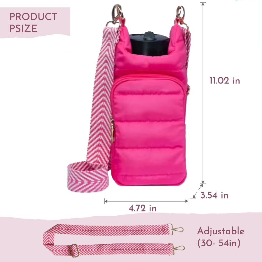 Original Crossbody Water Bottle Holder Bag with Strap.Stylish Puffer Bag.Pockets for Phone & Accessories.BEST GIFT