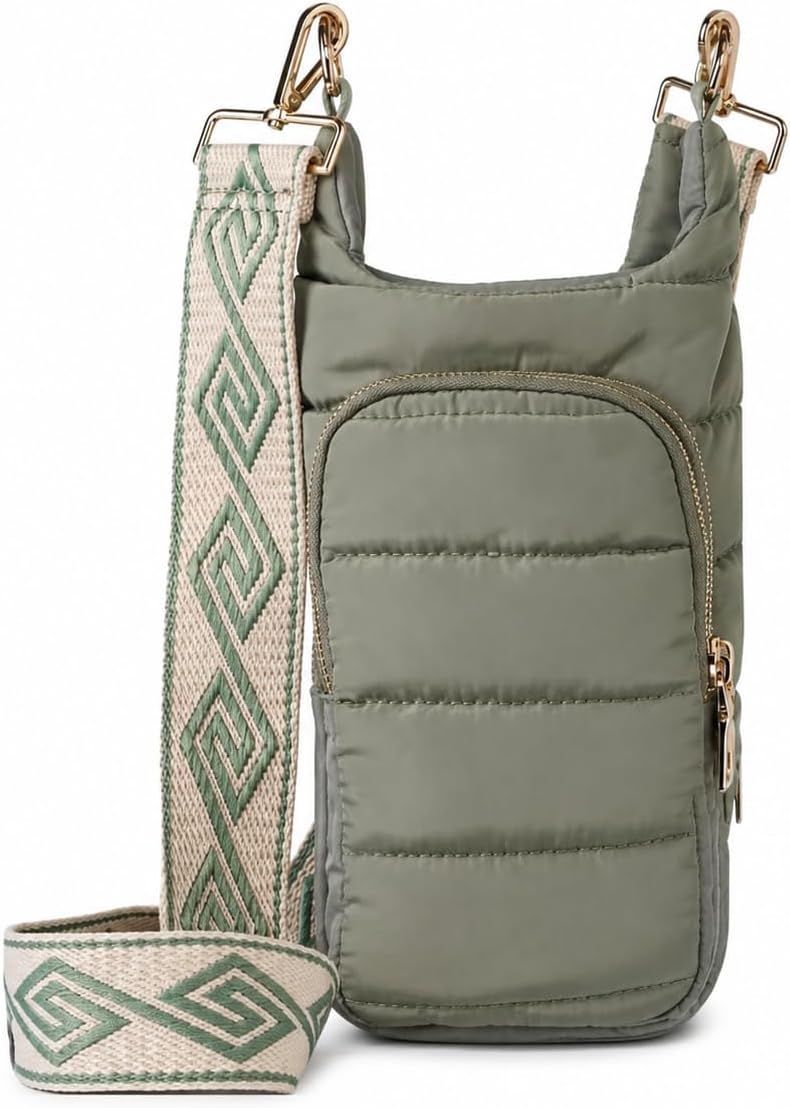 Original Crossbody Water Bottle Holder Bag with Strap.Stylish Puffer Bag.Pockets for Phone & Accessories.BEST GIFT