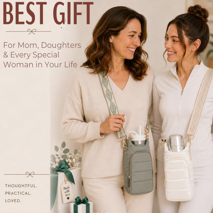 Original Crossbody Water Bottle Holder Bag with Strap.Stylish Puffer Bag.Pockets for Phone & Accessories.BEST GIFT