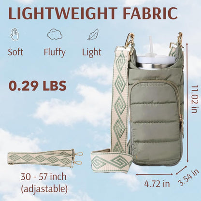 Original Crossbody Water Bottle Holder Bag with Strap.Stylish Puffer Bag.Pockets for Phone & Accessories.BEST GIFT
