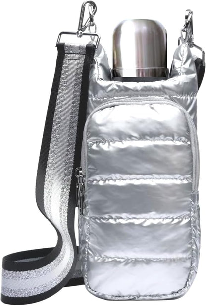 Original Crossbody Water Bottle Holder Bag with Strap.Stylish Puffer Bag.Pockets for Phone & Accessories.BEST GIFT