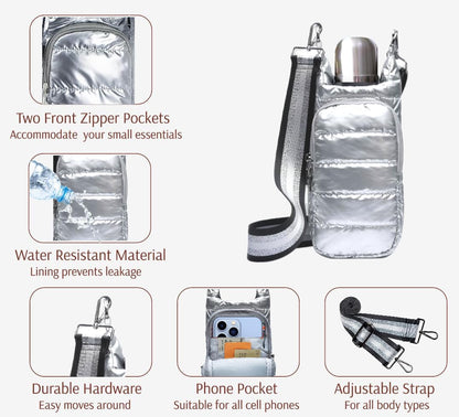 Original Crossbody Water Bottle Holder Bag with Strap.Stylish Puffer Bag.Pockets for Phone & Accessories.BEST GIFT
