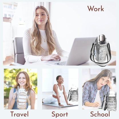 Original Crossbody Water Bottle Holder Bag with Strap.Stylish Puffer Bag.Pockets for Phone & Accessories.BEST GIFT