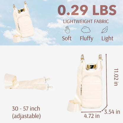 Original Crossbody Water Bottle Holder Bag with Strap.Stylish Puffer Bag.Pockets for Phone & Accessories.BEST GIFT