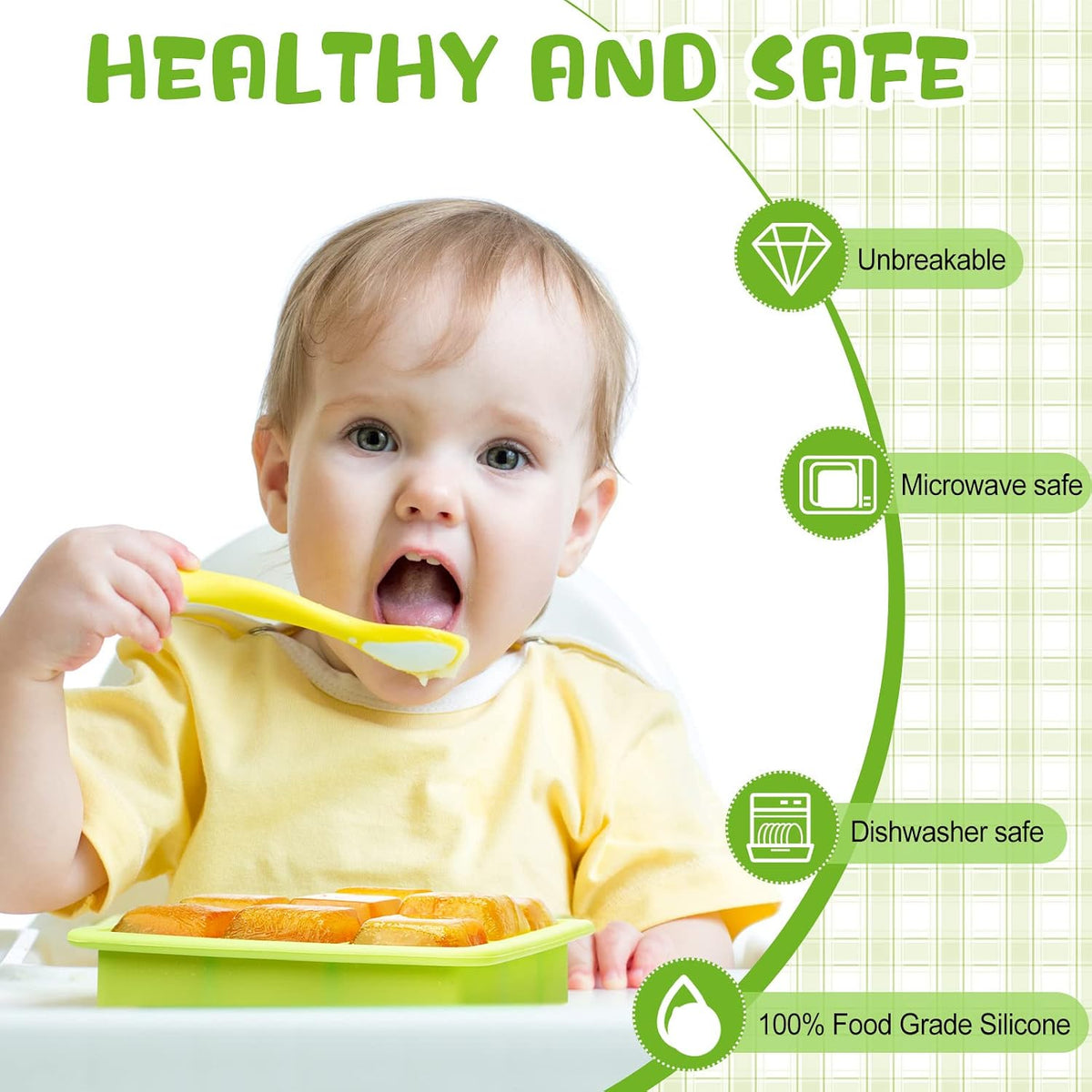 Silicone Baby Food Storage Containers with Lids, Freezer Trays