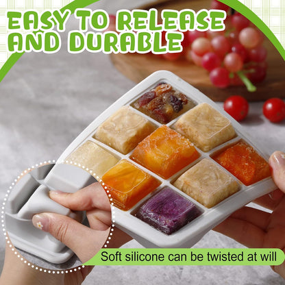 Silicone Baby Food Storage Containers with Lids, Freezer Trays