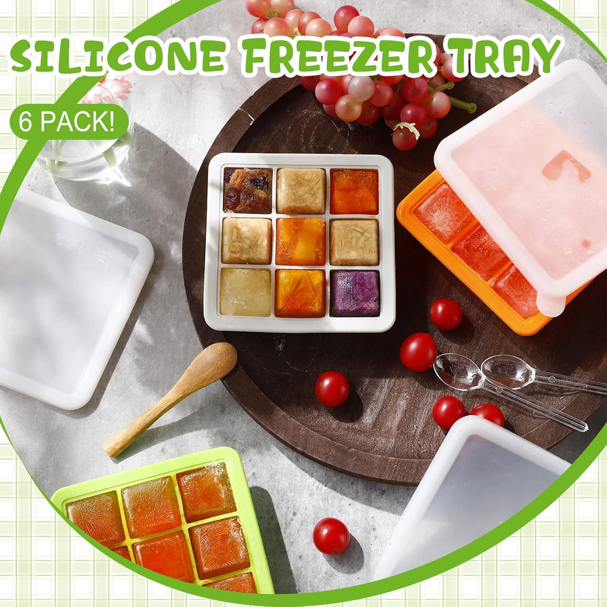 Silicone Baby Food Storage Containers with Lids, Freezer Trays