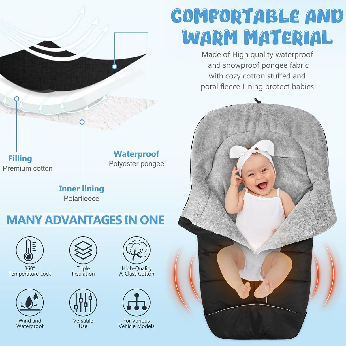 Stroller Footmuff Universal, Weatherproof and Windproof Baby Bunting Bag