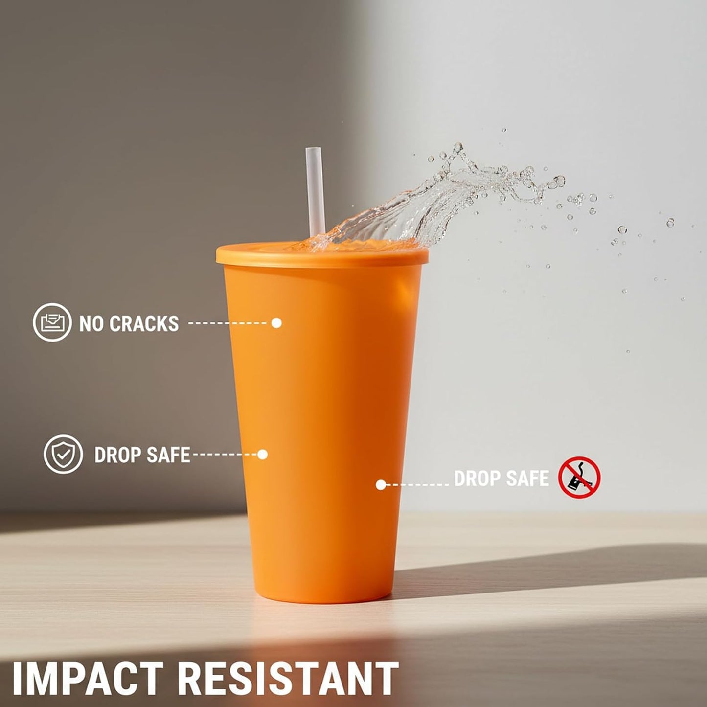 24 oz Cup with Lid Straw set of 8, Reusable Plastic Tumbler Vibrant | Coffee, BPA Free, Food Grade PP, Leak-Proof Lid, Unbreakable, Lightweight, Elderly Kids Safe, Kitchen Party Camping Outdoor