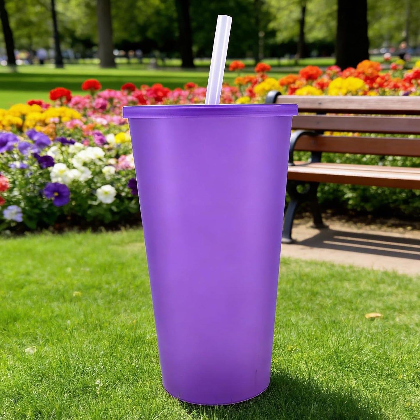 24 oz Cup with Lid Straw set of 8, Reusable Plastic Tumbler Vibrant | Coffee, BPA Free, Food Grade PP, Leak-Proof Lid, Unbreakable, Lightweight, Elderly Kids Safe, Kitchen Party Camping Outdoor