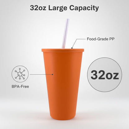 24 oz Cup with Lid Straw set of 8, Reusable Plastic Tumbler Vibrant | Coffee, BPA Free, Food Grade PP, Leak-Proof Lid, Unbreakable, Lightweight, Elderly Kids Safe, Kitchen Party Camping Outdoor