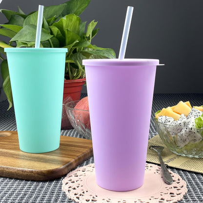 24 oz Cup with Lid Straw set of 8, Reusable Plastic Tumbler Vibrant | Coffee, BPA Free, Food Grade PP, Leak-Proof Lid, Unbreakable, Lightweight, Elderly Kids Safe, Kitchen Party Camping Outdoor