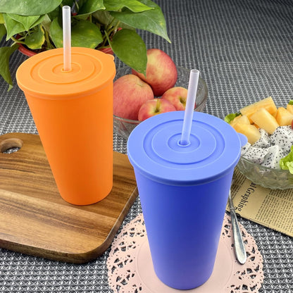 24 oz Cup with Lid Straw set of 8, Reusable Plastic Tumbler Vibrant | Coffee, BPA Free, Food Grade PP, Leak-Proof Lid, Unbreakable, Lightweight, Elderly Kids Safe, Kitchen Party Camping Outdoor