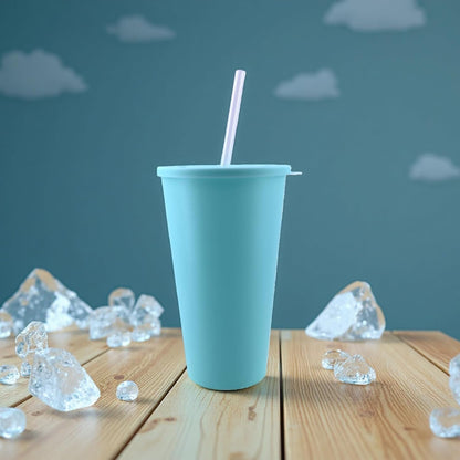 24 oz Cup with Lid Straw set of 8, Reusable Plastic Tumbler Vibrant | Coffee, BPA Free, Food Grade PP, Leak-Proof Lid, Unbreakable, Lightweight, Elderly Kids Safe, Kitchen Party Camping Outdoor