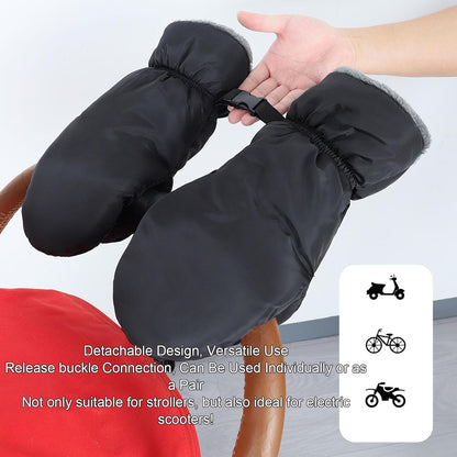 Winter Cold Weather Stroller Hand Muffs 1 Pair - Extra Thick Anti Freeze Windproof, Adjustable Straps Universal Pushchair Gloves for Parents