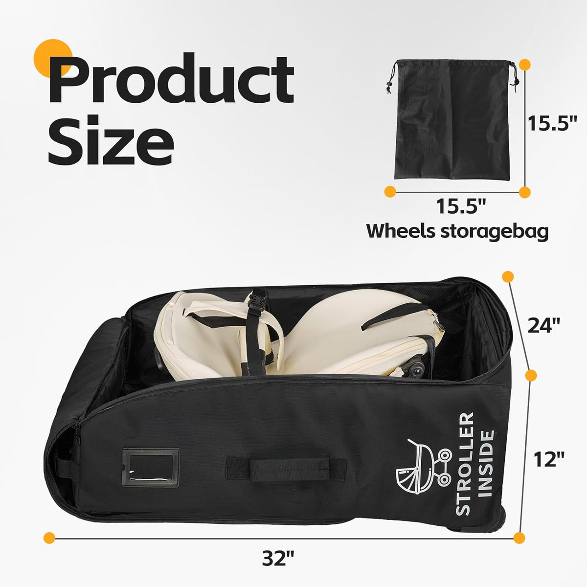 Padded Stroller Travel Bag with Wheels for Airplane Gate Check,Travel Storage Bag Compatible with UPPAbaby Vista V2 & Cruz V2 (Remove Rear Wheels),Includes Inner Wheel Bag and Storage Pocket