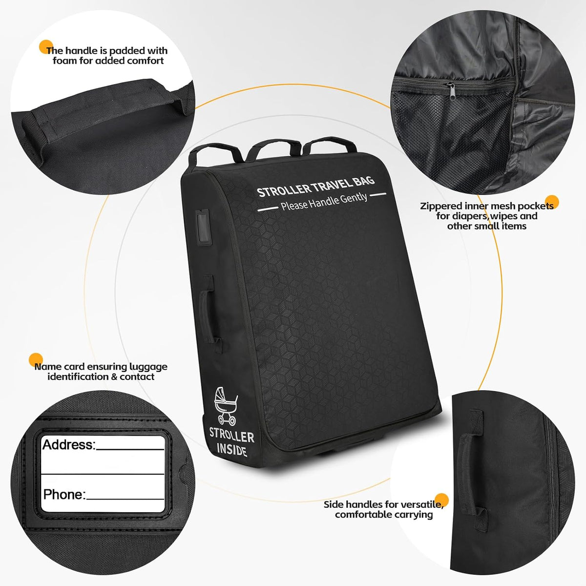 Padded Stroller Travel Bag with Wheels for Airplane Gate Check,Travel Storage Bag Compatible with UPPAbaby Vista V2 & Cruz V2 (Remove Rear Wheels),Includes Inner Wheel Bag and Storage Pocket