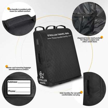 Padded Stroller Travel Bag with Wheels for Airplane Gate Check,Travel Storage Bag Compatible with UPPAbaby Vista V2 & Cruz V2 (Remove Rear Wheels),Includes Inner Wheel Bag and Storage Pocket