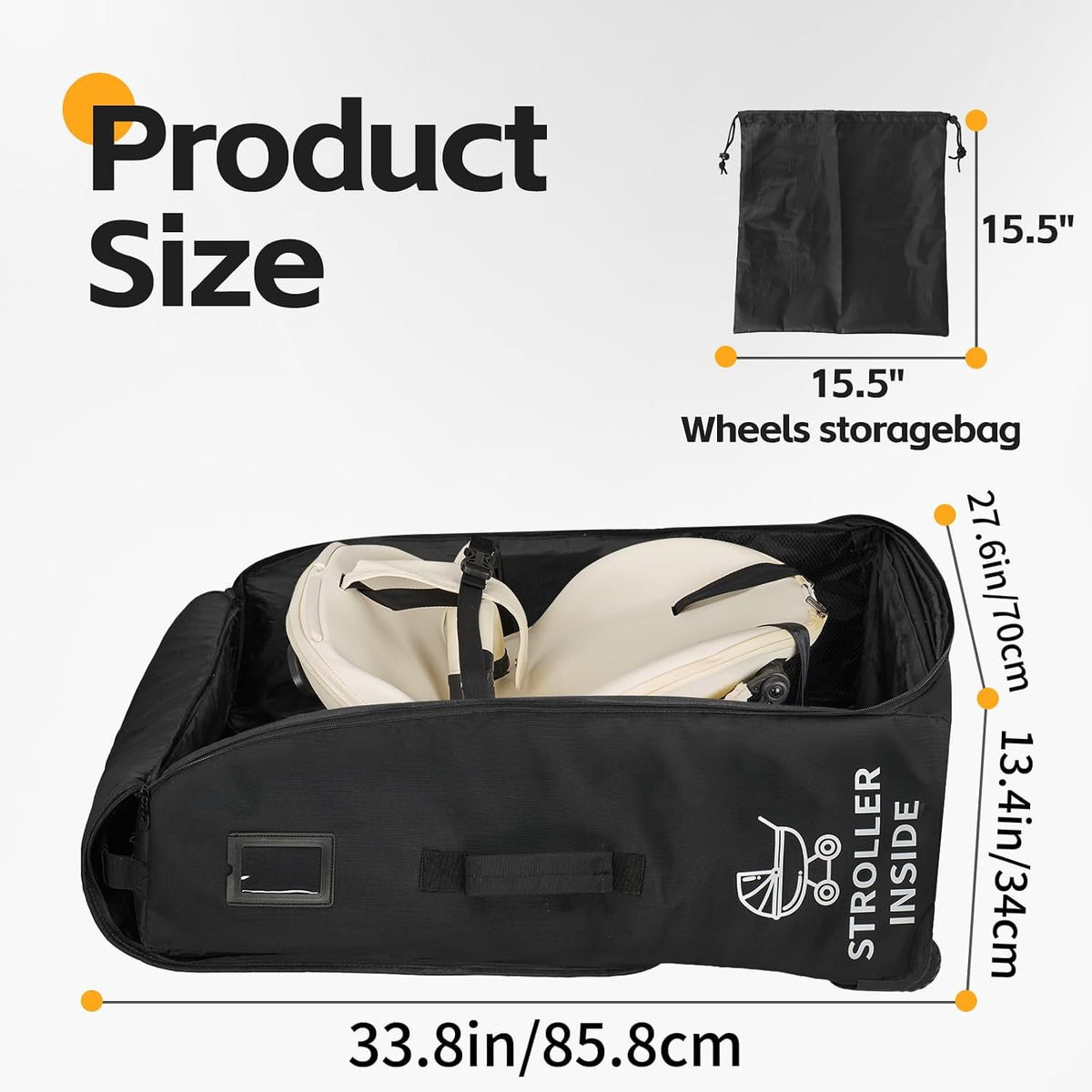 Padded Stroller Travel Bag with Wheels for Airplane Gate Check,Travel Storage Bag Compatible with UPPAbaby Vista V2 & Cruz V2 (Remove Rear Wheels),Includes Inner Wheel Bag and Storage Pocket