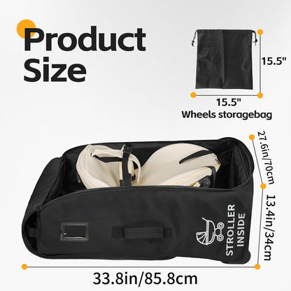 Padded Stroller Travel Bag with Wheels for Airplane Gate Check,Travel Storage Bag Compatible with UPPAbaby Vista V2 & Cruz V2 (Remove Rear Wheels),Includes Inner Wheel Bag and Storage Pocket