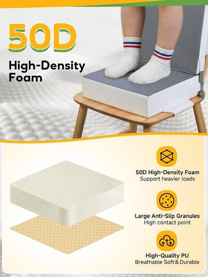 Booster Seat for Kitchen Chair - Toddler Booster Seat for Dining Table - PU Washable Double-Safety Straps with Buckle, Kids Portable Outdoor Booster Seat (Grey)