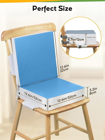 Booster Seat for Kitchen Chair - Toddler Booster Seat for Dining Table - PU Washable Double-Safety Straps with Buckle, Kids Portable Outdoor Booster Seat (Grey)