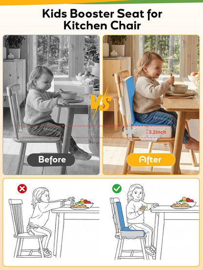 Booster Seat for Kitchen Chair - Toddler Booster Seat for Dining Table - PU Washable Double-Safety Straps with Buckle, Kids Portable Outdoor Booster Seat (Grey)