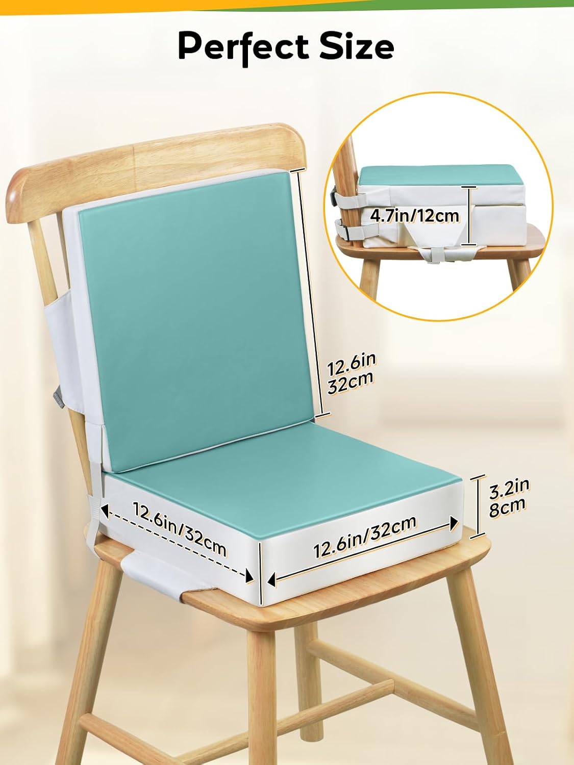 Booster Seat for Kitchen Chair - Toddler Booster Seat for Dining Table - PU Washable Double-Safety Straps with Buckle, Kids Portable Outdoor Booster Seat (Grey)