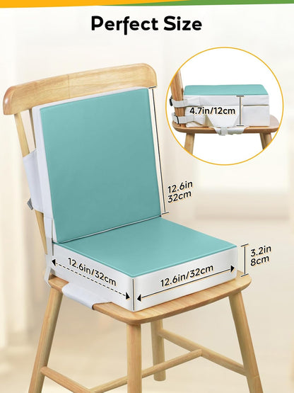 Booster Seat for Kitchen Chair - Toddler Booster Seat for Dining Table - PU Washable Double-Safety Straps with Buckle, Kids Portable Outdoor Booster Seat (Grey)