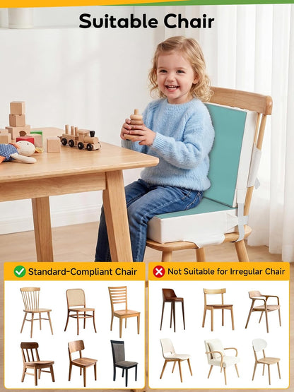 Booster Seat for Kitchen Chair - Toddler Booster Seat for Dining Table - PU Washable Double-Safety Straps with Buckle, Kids Portable Outdoor Booster Seat (Grey)
