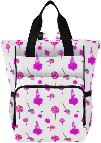 Diaper Bag Backpack, Multifunction Travel Bag for Moms Dads, Baby Changing Bag with Insulted Pockets, Stroller Straps and Side Bottle Pockets Colorful Treats Design