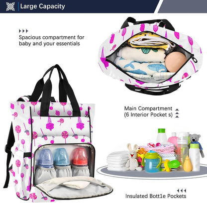 Diaper Bag Backpack, Multifunction Travel Bag for Moms Dads, Baby Changing Bag with Insulted Pockets, Stroller Straps and Side Bottle Pockets Colorful Treats Design