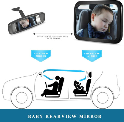 Baby Car Mirror, Car Seat Mirror, Safely Monitor Infant Child in Rear Facing Cars Seat, Wide View Shatterproof Adjustable Acrylic 360°for Backseat, Crash Tested and Certified for Safety