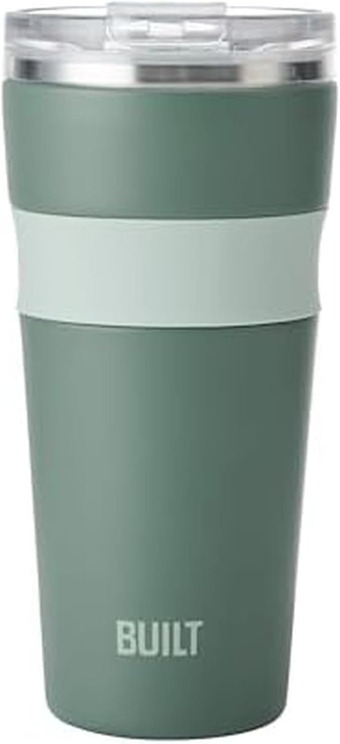 24 oz Stainless Steel Vacuum Insulated Tumbler - Sage Green Double Wall Travel Cup, Keeps Drinks Cold 24 Hours or Hot 8 Hours, Leak Proof Lid with Flip Straw, Silicone Grip