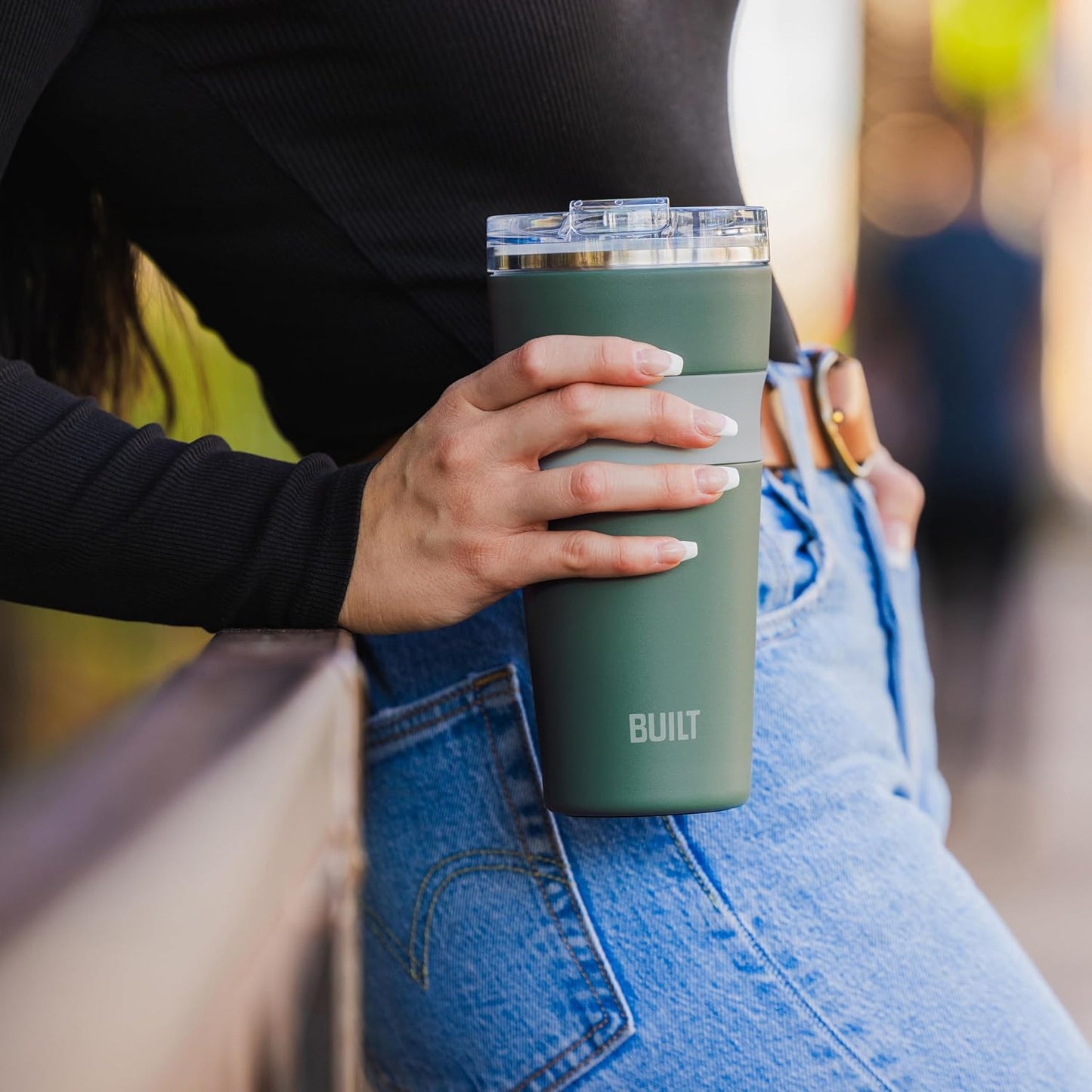 24 oz Stainless Steel Vacuum Insulated Tumbler - Sage Green Double Wall Travel Cup, Keeps Drinks Cold 24 Hours or Hot 8 Hours, Leak Proof Lid with Flip Straw, Silicone Grip