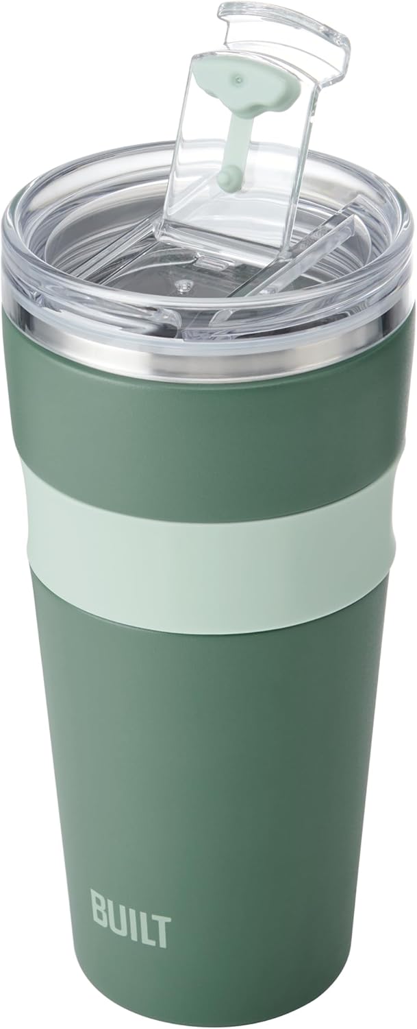 24 oz Stainless Steel Vacuum Insulated Tumbler - Sage Green Double Wall Travel Cup, Keeps Drinks Cold 24 Hours or Hot 8 Hours, Leak Proof Lid with Flip Straw, Silicone Grip