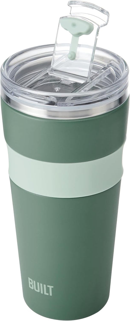 24 oz Stainless Steel Vacuum Insulated Tumbler - Sage Green Double Wall Travel Cup, Keeps Drinks Cold 24 Hours or Hot 8 Hours, Leak Proof Lid with Flip Straw, Silicone Grip