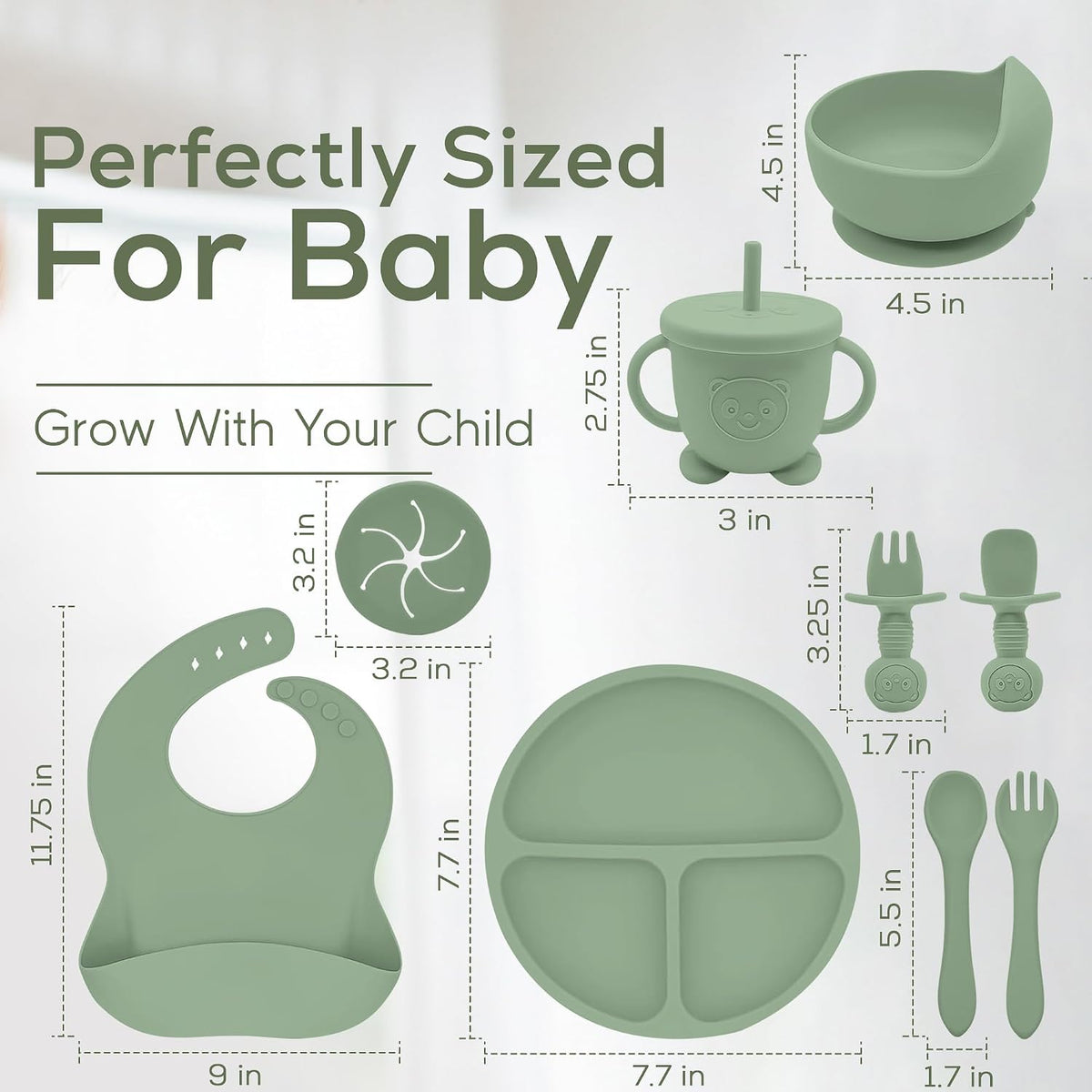 Silicone Baby Feeding Set | 9 PCS Baby Led Weaning Supplies Feeding Utensils | Divided Suction Plate Bowl Bib Cup Baby Spoons Forks | Toddler Eating Essentials-6+ Months (Pink)