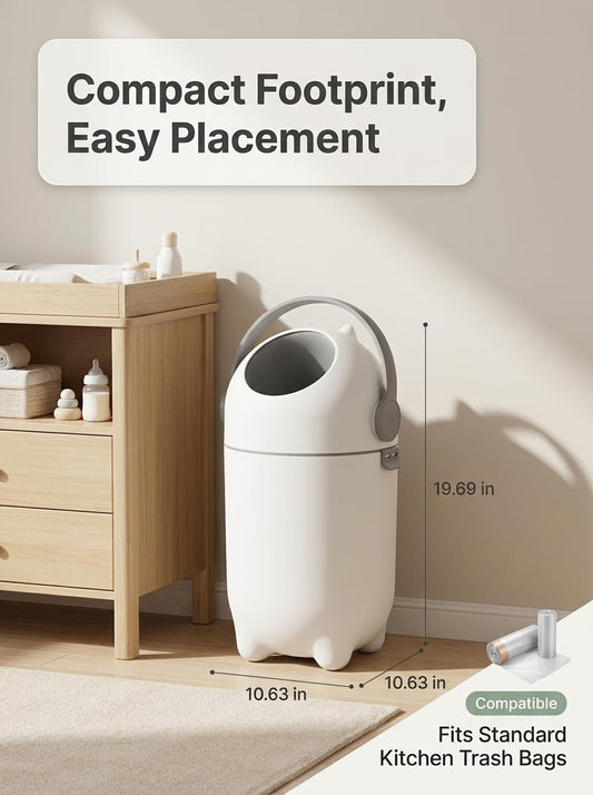Diaper Pail Odor Control Bin, Large Capacity Diaper Disposal Container, Plastic 15L Holds 16 Diapers Airtight Lid, with Odor Blocking Baffle for Home Nursery Room Living Room White