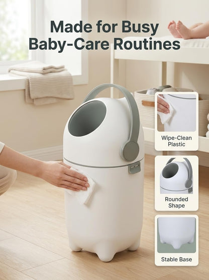 Diaper Pail Odor Control Bin, Large Capacity Diaper Disposal Container, Plastic 15L Holds 16 Diapers Airtight Lid, with Odor Blocking Baffle for Home Nursery Room Living Room White